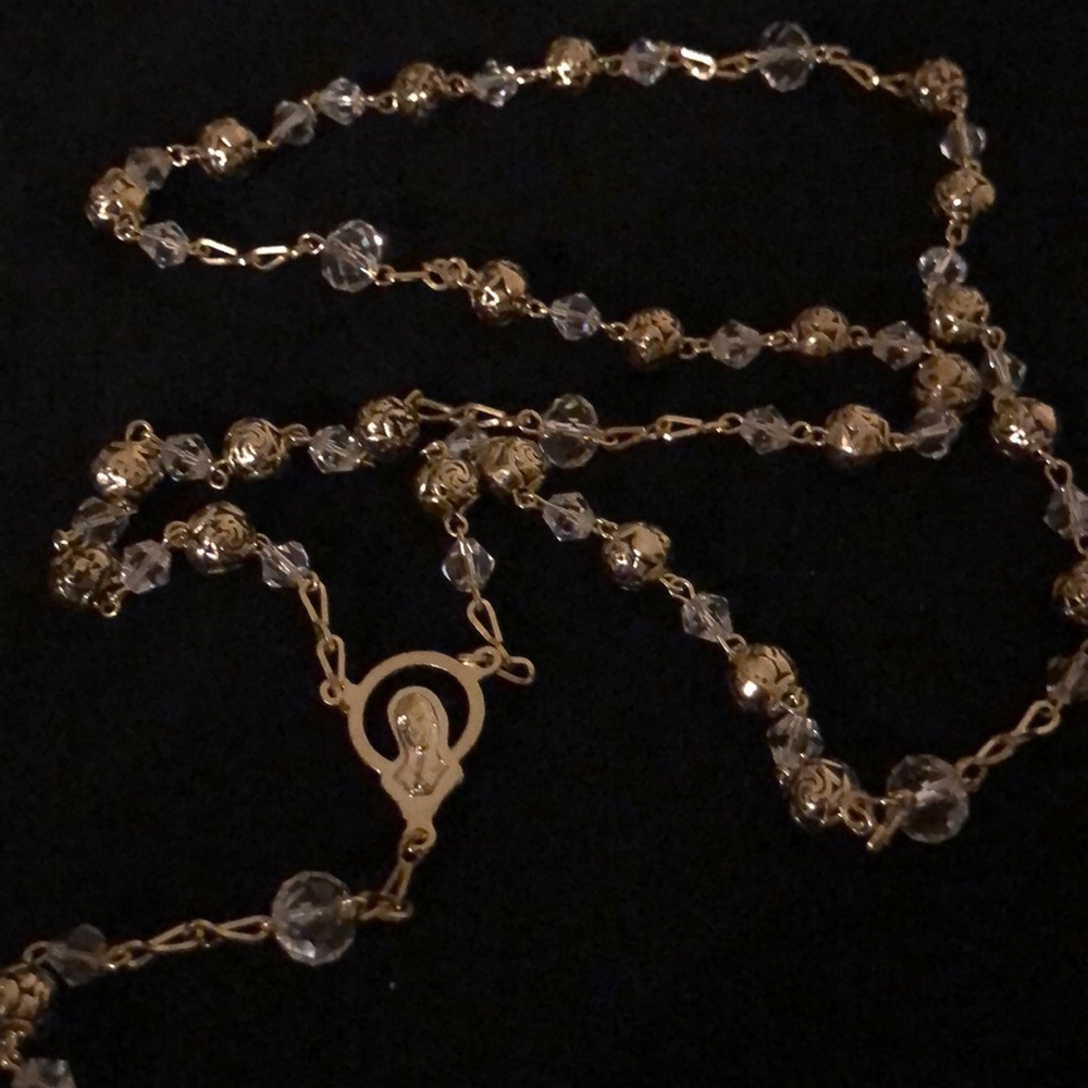 Cristal and gold beads Rosary catholic